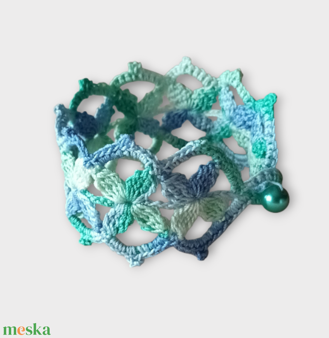 Csipke karkötő pikós türkiz színváltós  - ékszer - karkötő - széles karkötő - Meska.hu