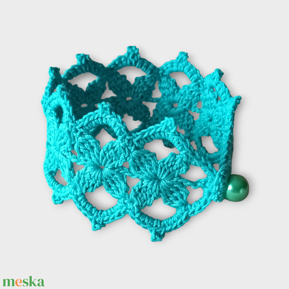 Csipke karkötő pikós türkizzöld  - ékszer - karkötő - széles karkötő - Meska.hu