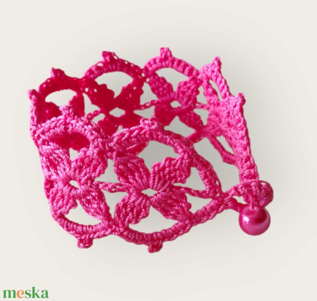 Csipke karkötő pikós pink  - ékszer - karkötő - széles karkötő - Meska.hu