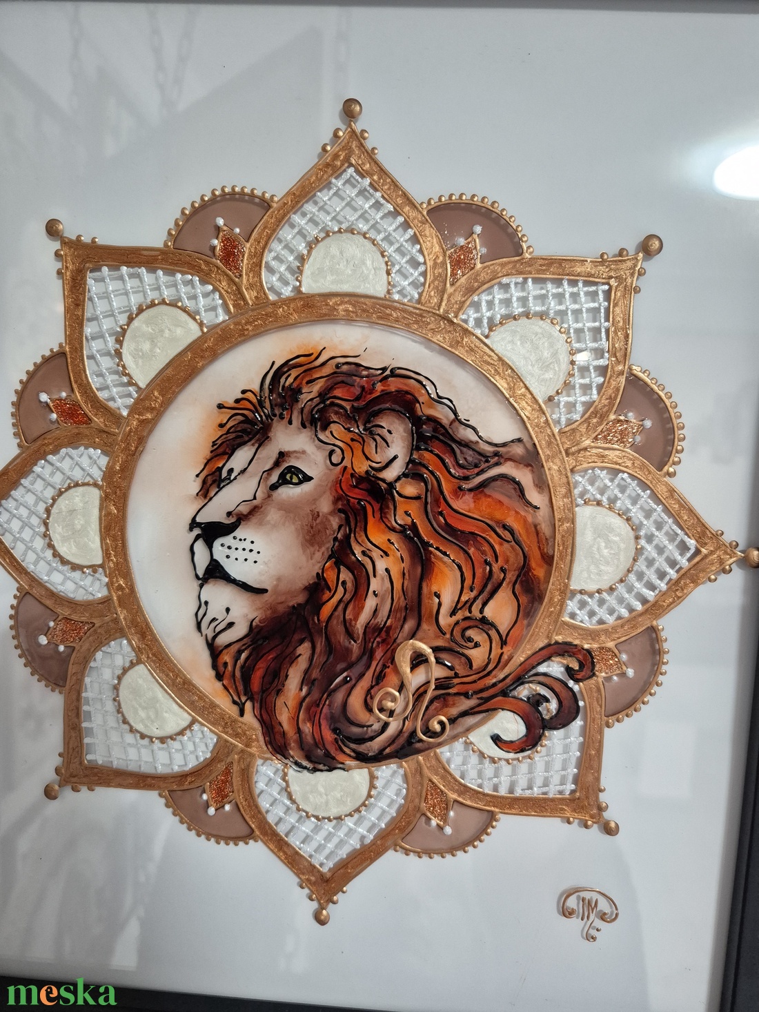 Oroszlán mandala üvegfestmény - otthon & életmód - dekoráció - kép & falikép - üvegkép - Meska.hu