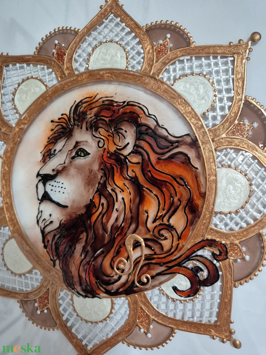 Oroszlán mandala üvegfestmény - otthon & életmód - dekoráció - kép & falikép - üvegkép - Meska.hu