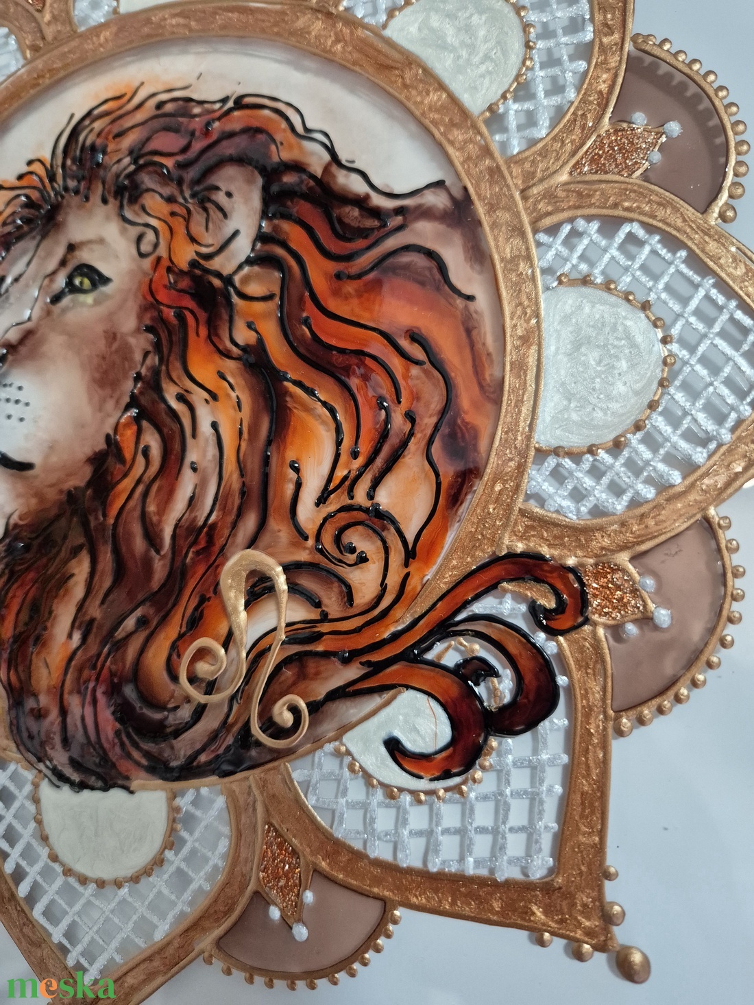 Oroszlán mandala üvegfestmény - otthon & életmód - dekoráció - kép & falikép - üvegkép - Meska.hu