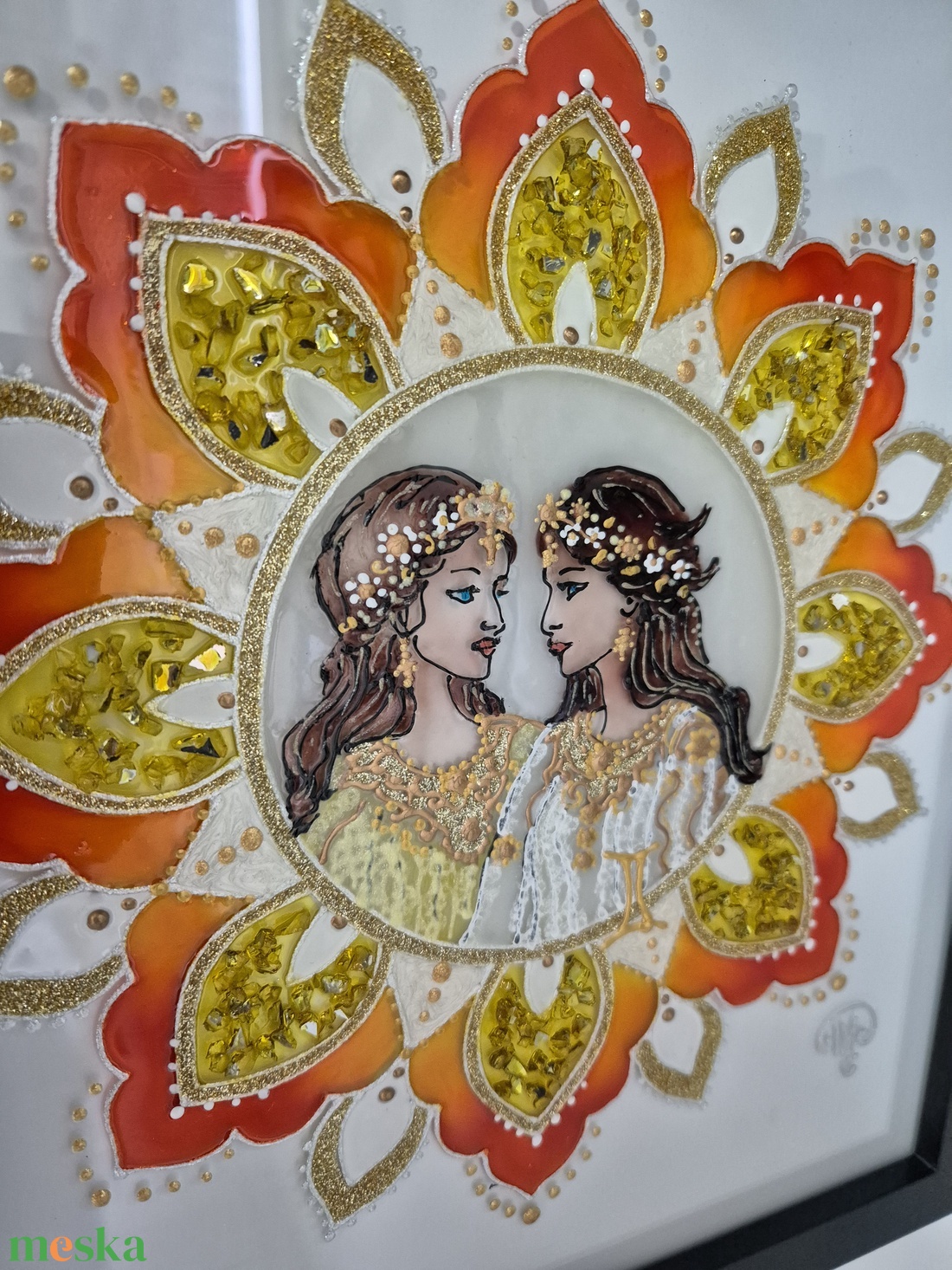 Ikrek mandala üvegfestmény - otthon & életmód - dekoráció - kép & falikép - üvegkép - Meska.hu