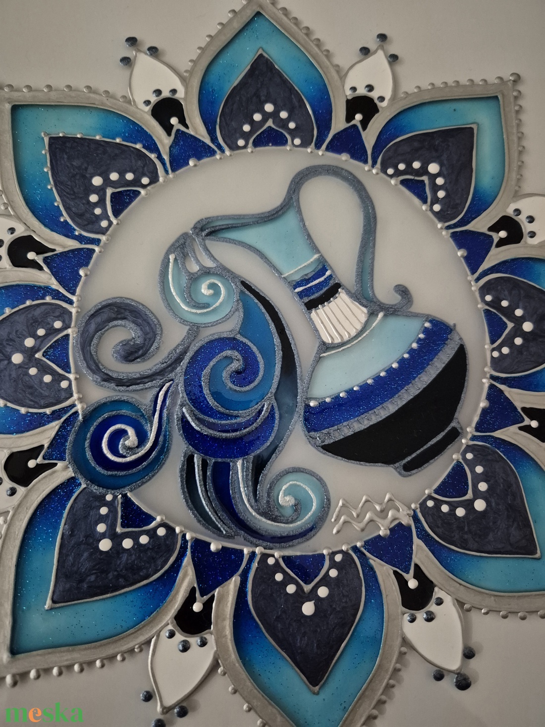 Vízöntős mandala üvegfestmény - otthon & életmód - dekoráció - kép & falikép - üvegkép - Meska.hu