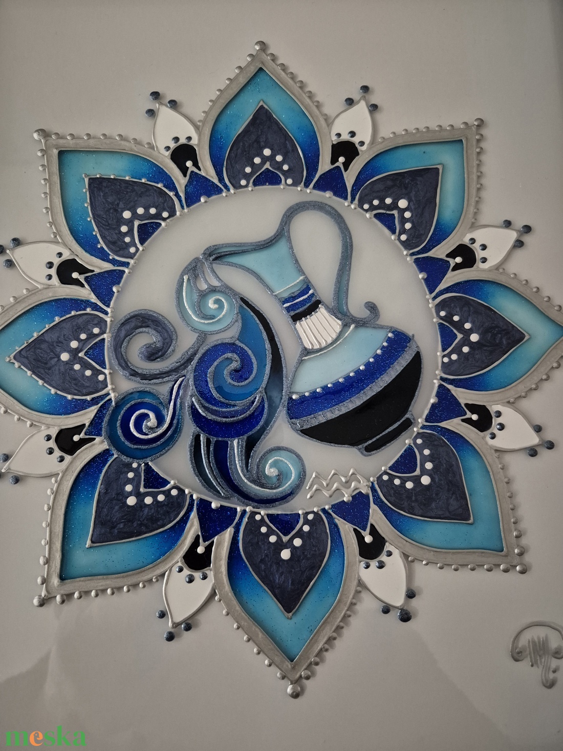 Vízöntős mandala üvegfestmény - otthon & életmód - dekoráció - kép & falikép - üvegkép - Meska.hu