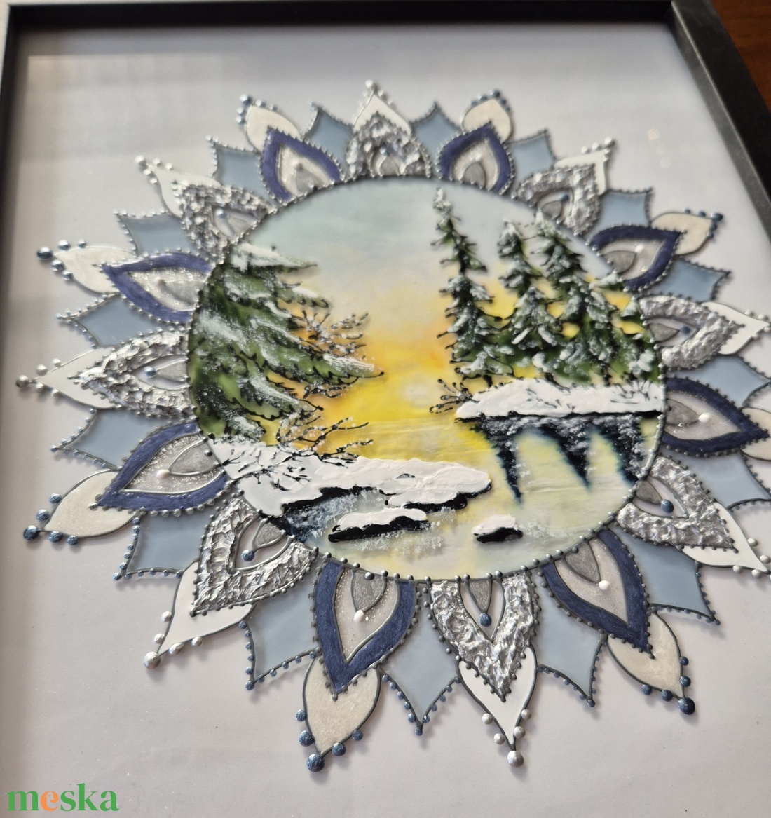 Téli mandalás üvegfestmény - otthon & életmód - dekoráció - kép & falikép - üvegkép - Meska.hu