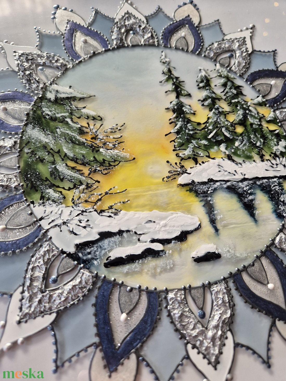 Téli mandalás üvegfestmény - otthon & életmód - dekoráció - kép & falikép - üvegkép - Meska.hu