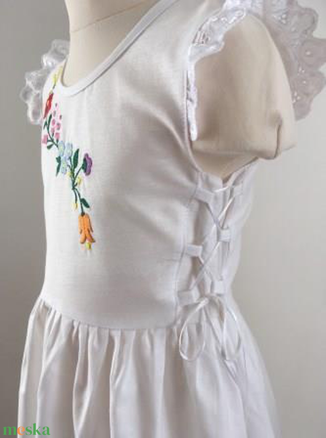 Oldalt fűzős, kalocsai hímzett lányka ruha. - ruha & divat - gyerekruha - ruha - Meska.hu