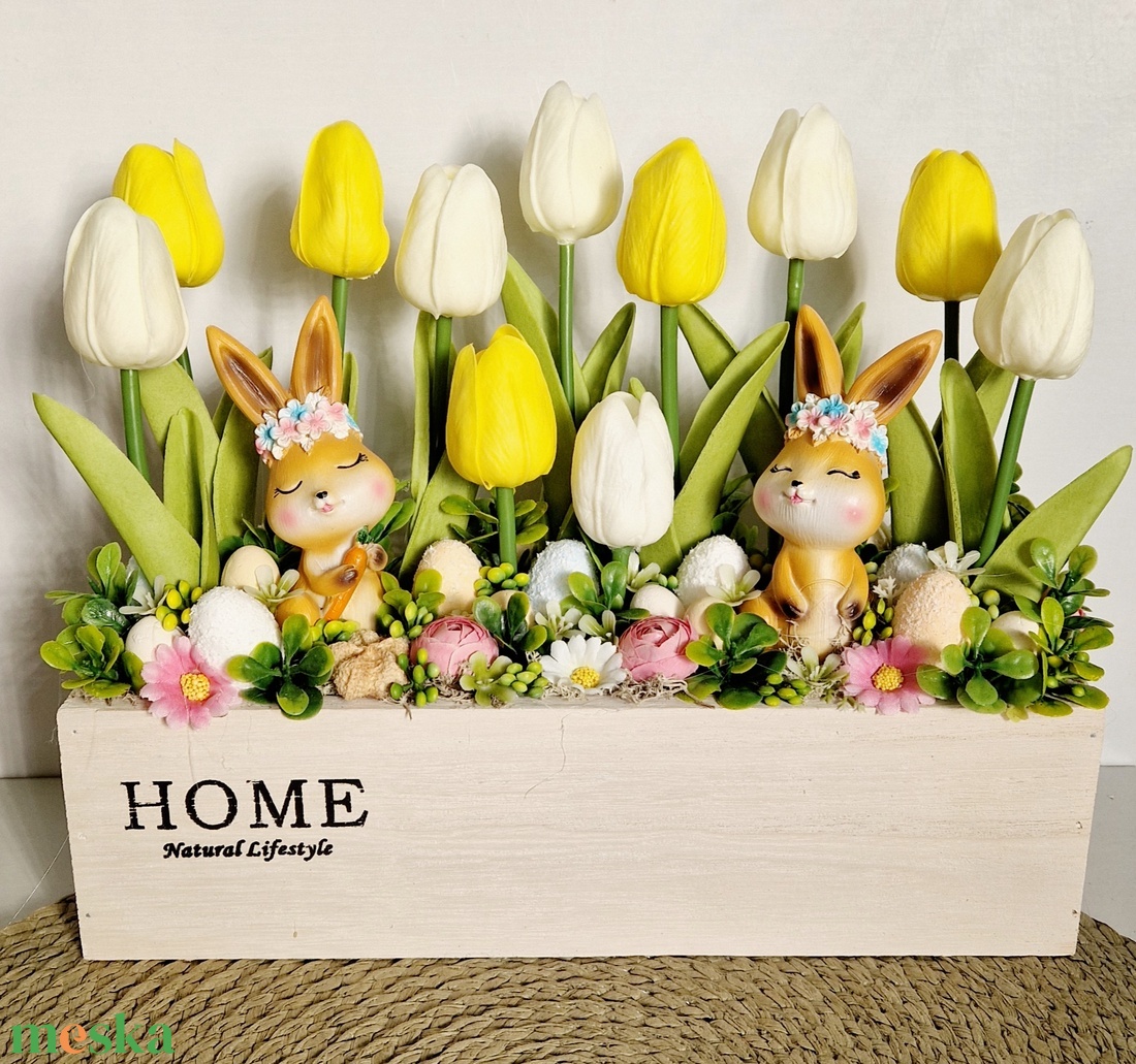 Nyuszis tavaszi asztaldísz  - otthon & életmód - dekoráció - asztal és polc dekoráció - asztaldísz - Meska.hu