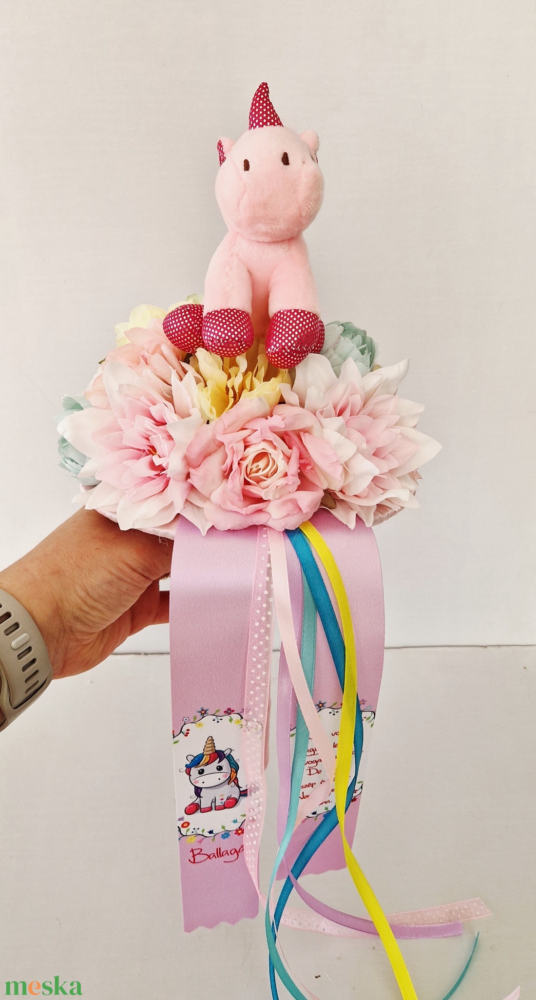 Unikornisos ballagási csokor - otthon & életmód - virágdekoráció - virágok - virágcsokor - Meska.hu