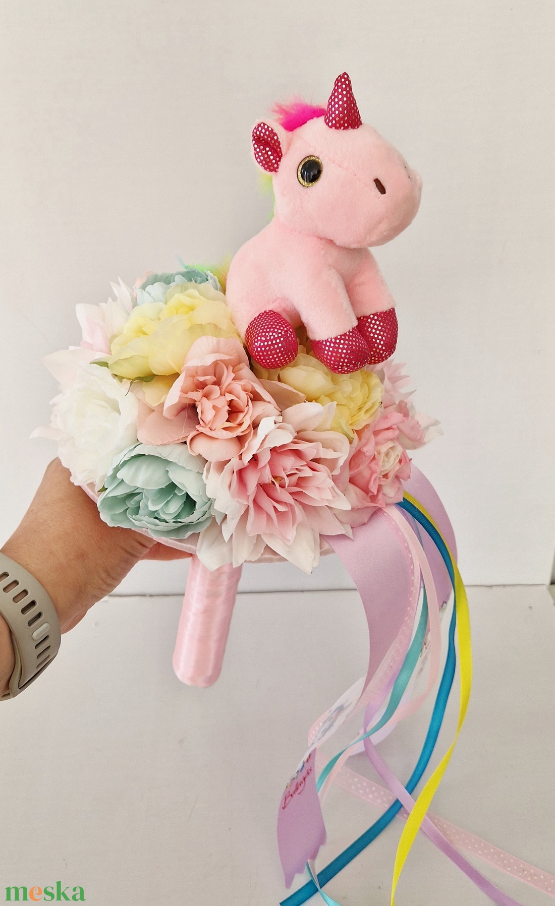 Unikornisos ballagási csokor - otthon & életmód - virágdekoráció - virágok - virágcsokor - Meska.hu