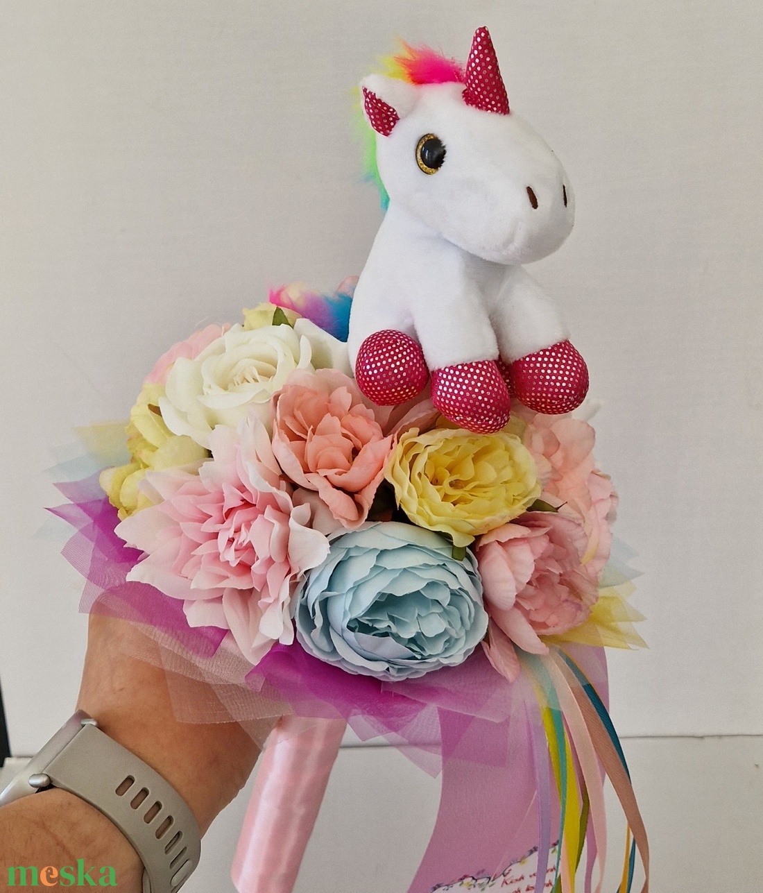 Ovis unikornisos ballagási csokor - otthon & életmód - virágdekoráció - virágok - virágcsokor - Meska.hu