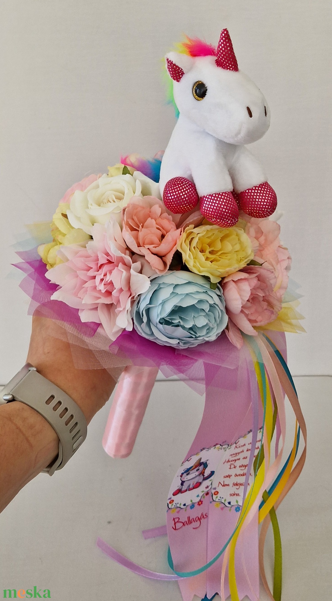 Ovis unikornisos ballagási csokor - otthon & életmód - virágdekoráció - virágok - virágcsokor - Meska.hu
