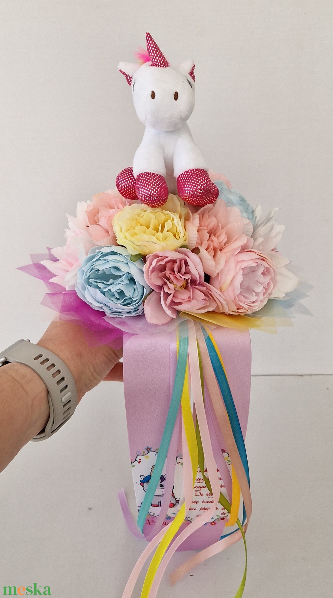 Ovis unikornisos ballagási csokor - otthon & életmód - virágdekoráció - virágok - virágcsokor - Meska.hu