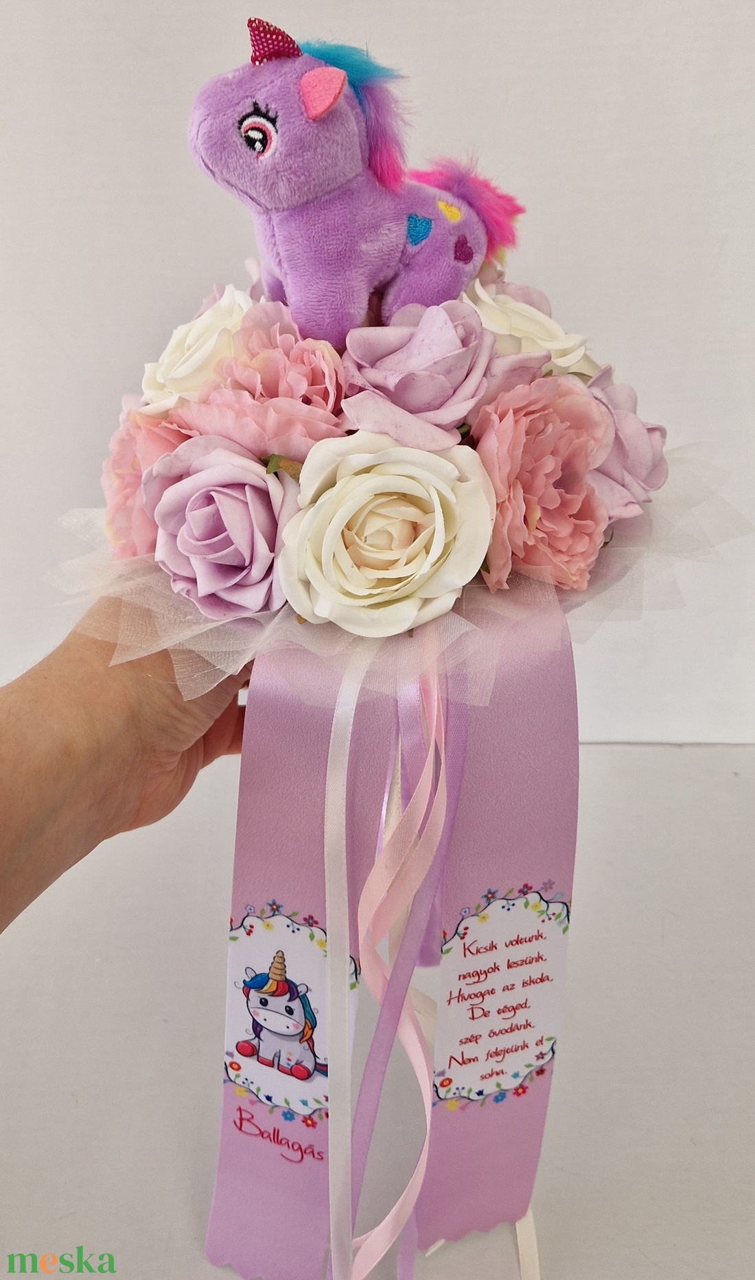 Unikornisos ballagási csokor - otthon & életmód - virágdekoráció - virágok - virágcsokor - Meska.hu