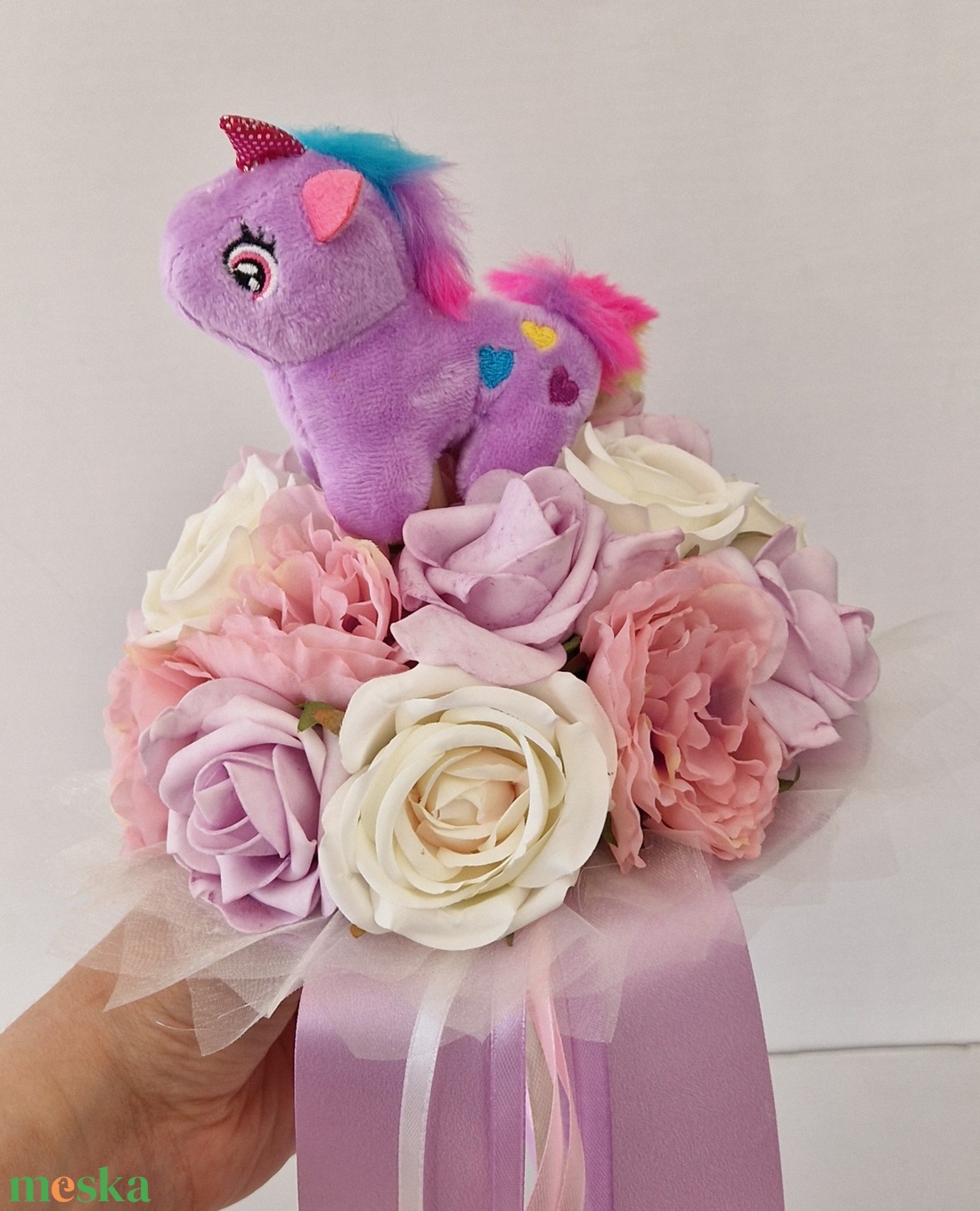 Unikornisos ballagási csokor - otthon & életmód - virágdekoráció - virágok - virágcsokor - Meska.hu