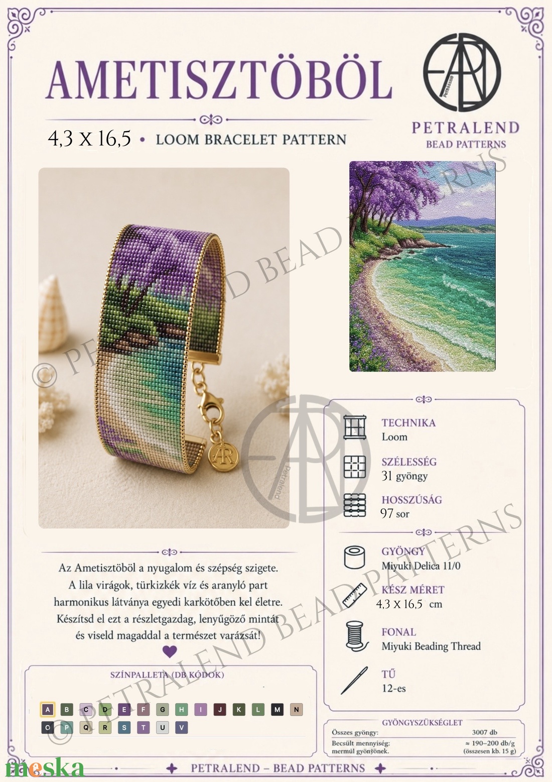 Ametisztöböl � Loom karkötő minta PDF, Miyuki Delica 11/0 gyöngyfűzési minta, Azonnali letöltés - diy (csináld magad) - fűzésminták - Meska.hu