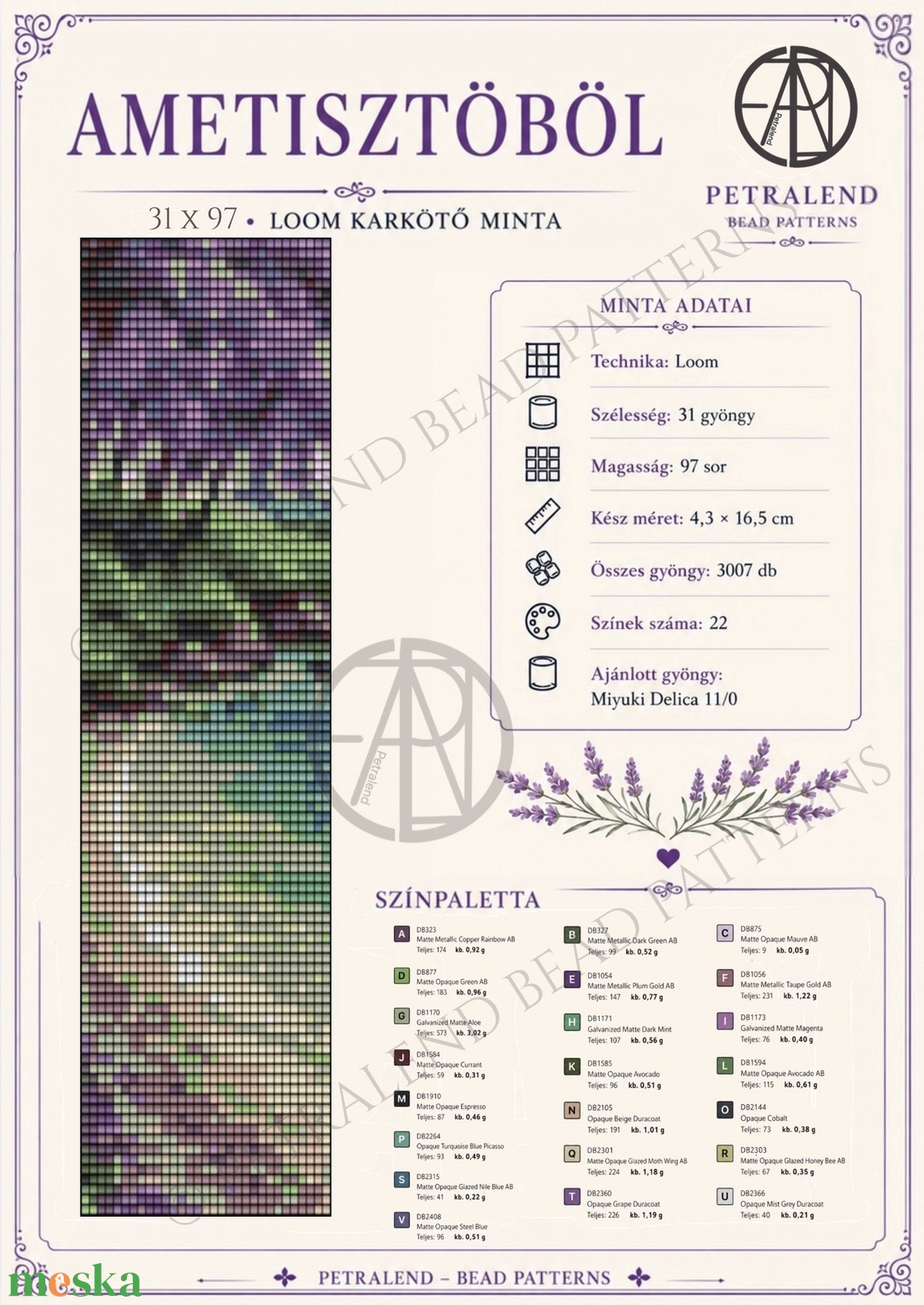 Ametisztöböl � Loom karkötő minta PDF, Miyuki Delica 11/0 gyöngyfűzési minta, Azonnali letöltés - diy (csináld magad) - fűzésminták - Meska.hu