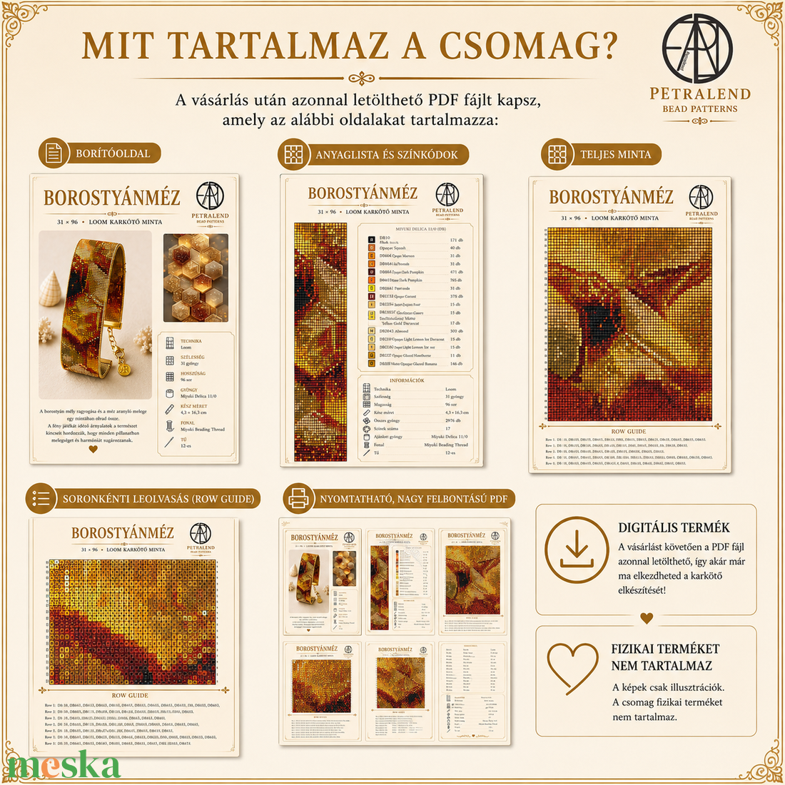 Borostyánméz � Loom karkötő minta PDF, Miyuki Delica 11/0 gyöngyszövő minta, Azonnal letölthető - diy (csináld magad) - fűzésminták - Meska.hu