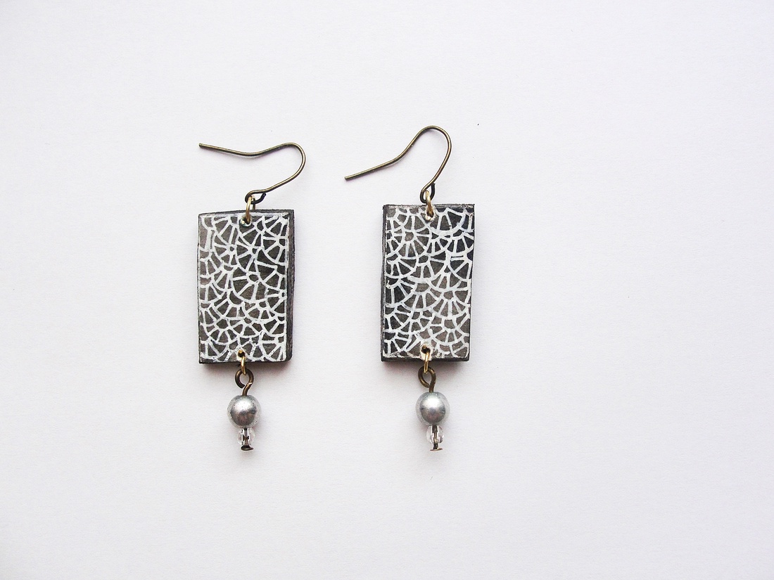 Squares I. Giornata e Luna sorozat. kézzel festett fa, design fülbevaló. Rendelésre! -  - Meska.hu