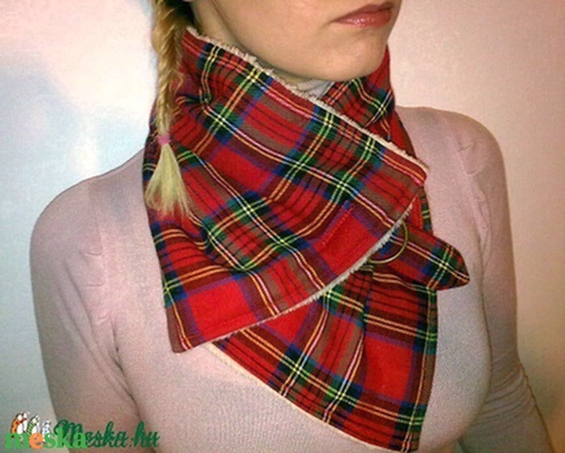Sál kesztyű szett Piros kockás Körsál Nyakmelegítő  - ruha & divat - sál, sapka, kendő - sál - Meska.hu
