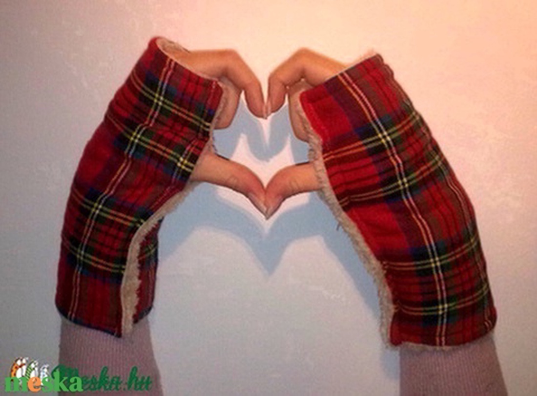 Sál kesztyű szett Piros kockás Körsál Nyakmelegítő  - ruha & divat - sál, sapka, kendő - sál - Meska.hu