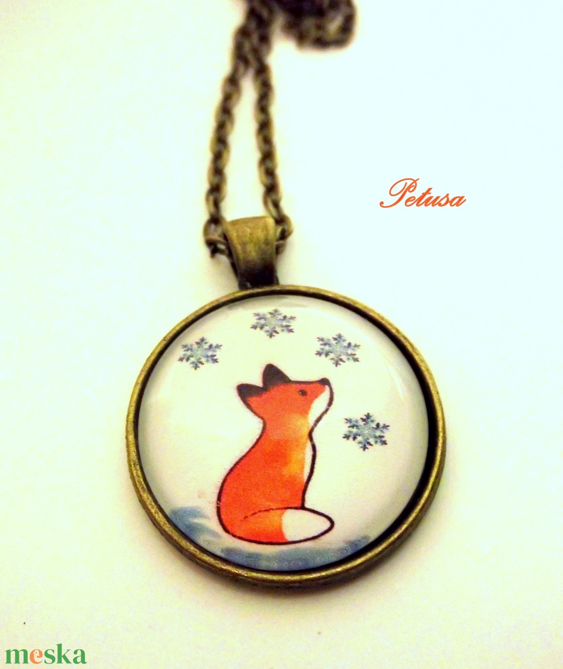 Róka Rókás nyaklánc Téli Hópelyhes - ékszer - nyaklánc - medálos nyaklánc - Meska.hu