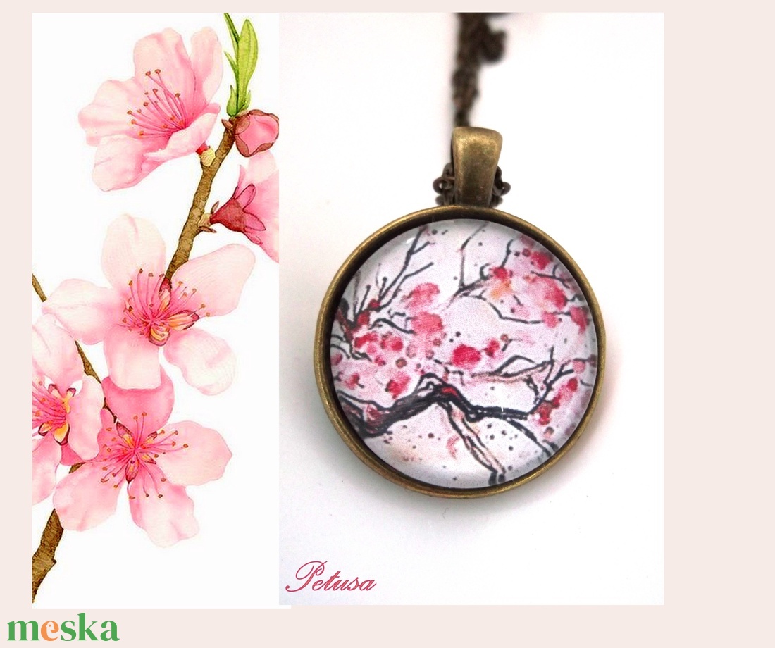 Tavaszi virágos nyaklánc japán cseresznyevirág  - ékszer - nyaklánc - medálos nyaklánc - Meska.hu
