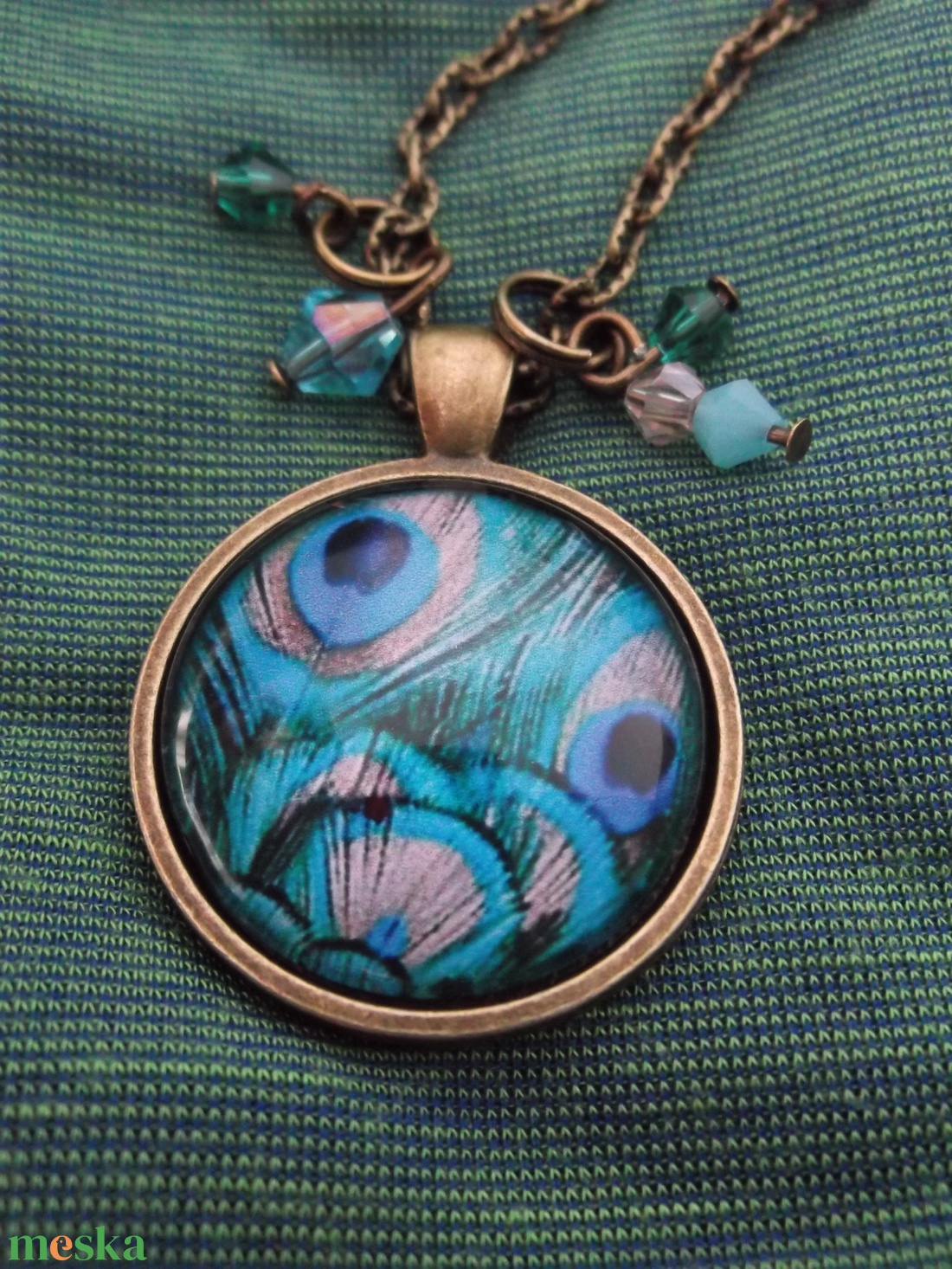 Páva nyaklánc karkötő szett Pávás Pávatoll Türkiz - ékszer - ékszerszett - Meska.hu