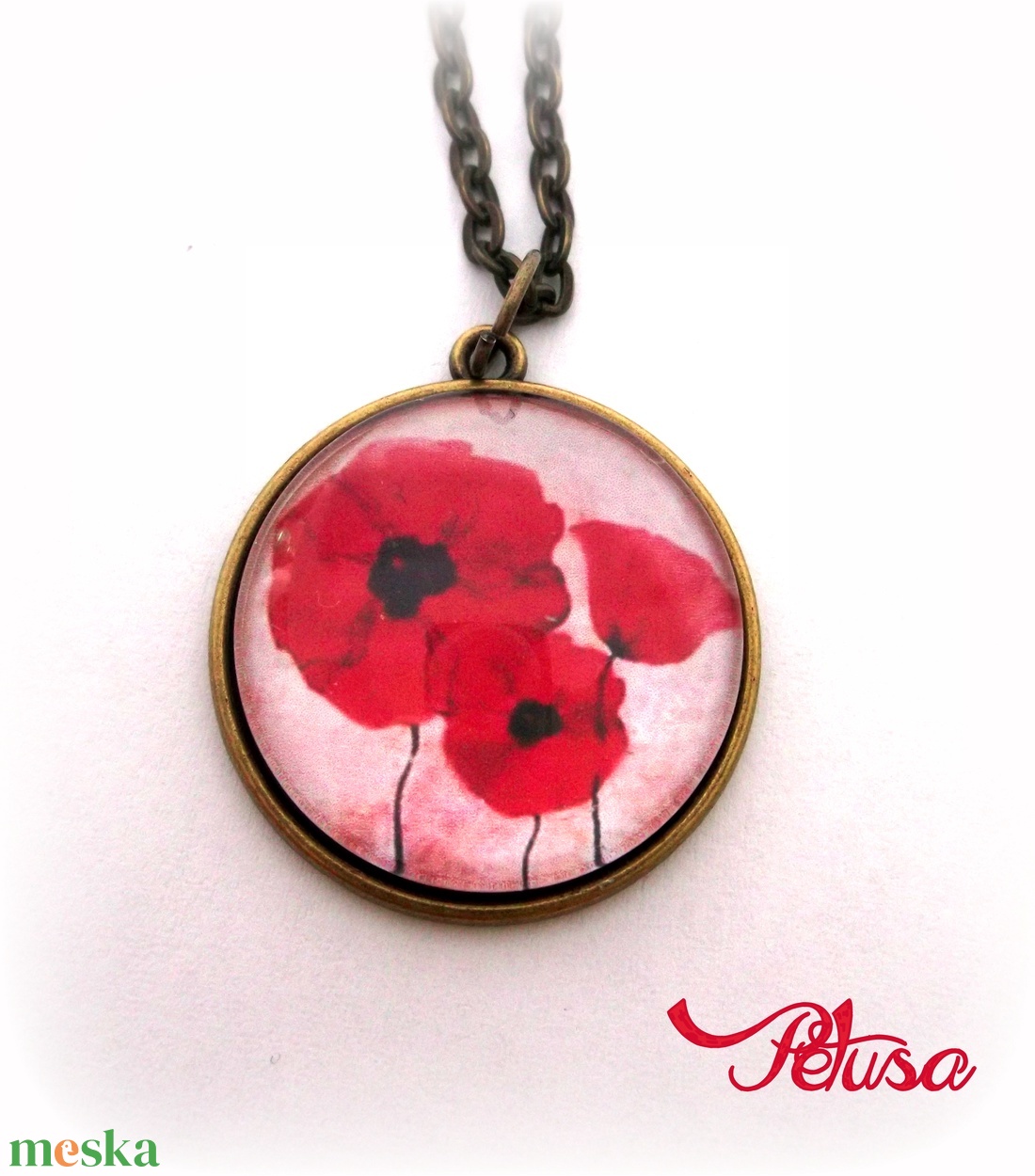 Pipacsos nyaklánc pipacs virág nyár - ékszer - nyaklánc - medálos nyaklánc - Meska.hu