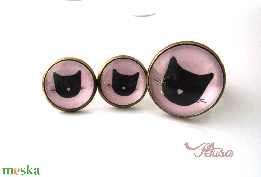 Macskás fülbevaló gyűrű szett cicás - ékszer - ékszerszett - Meska.hu