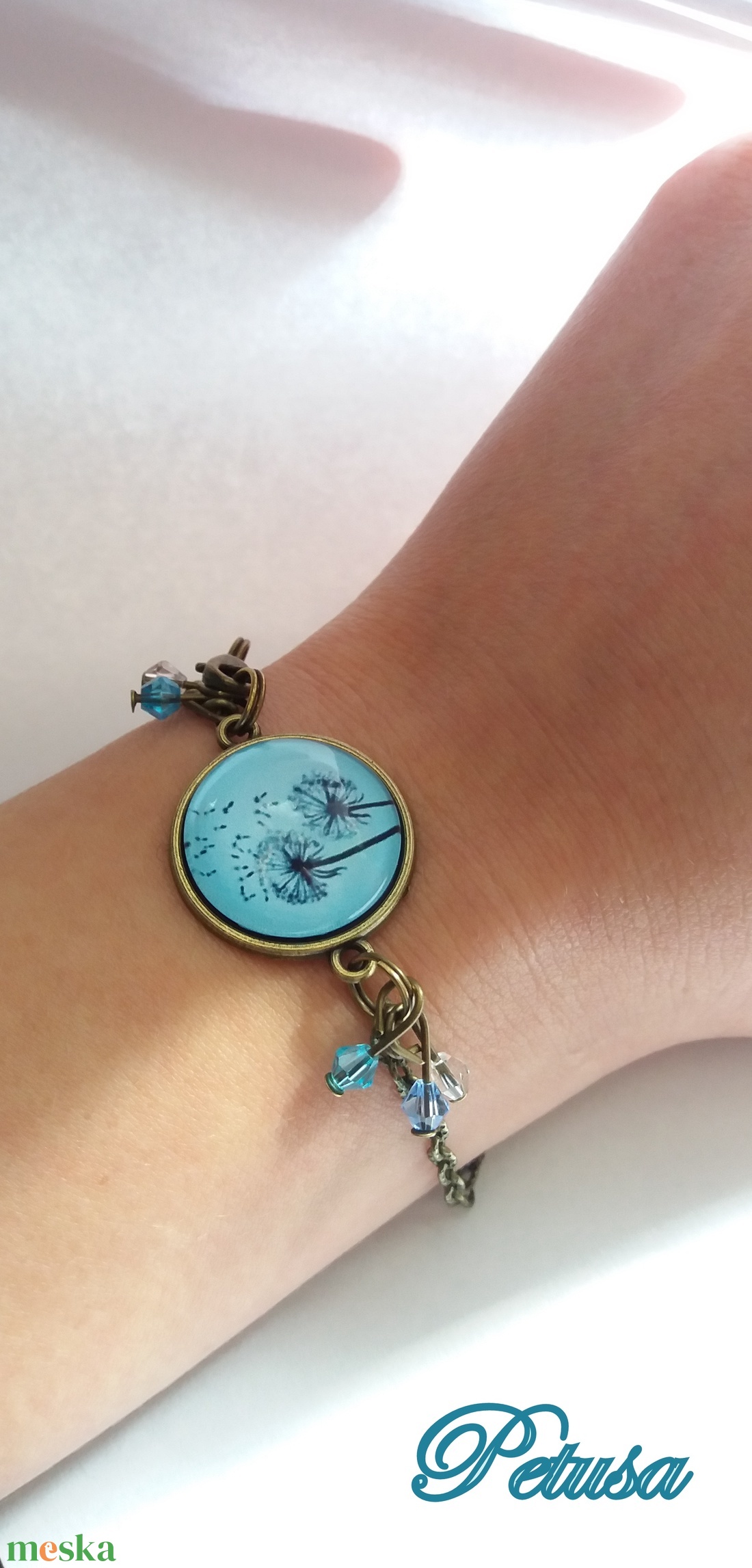  Pitypangos karkötő Pitypang virágos romantikus viláoskék Menta ékszer - ékszer - karkötő - karkötő medállal - Meska.hu