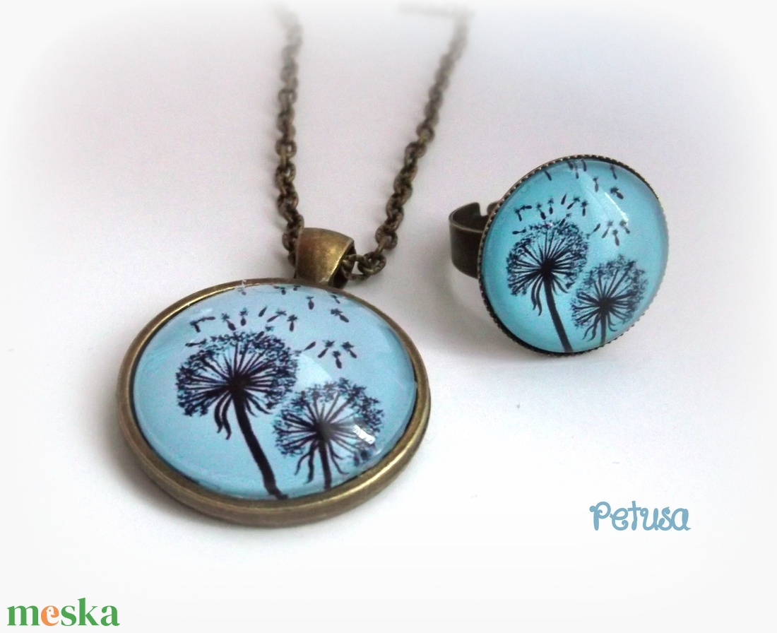  Pitypangos karkötő Pitypang virágos romantikus viláoskék Menta ékszer - ékszer - karkötő - karkötő medállal - Meska.hu