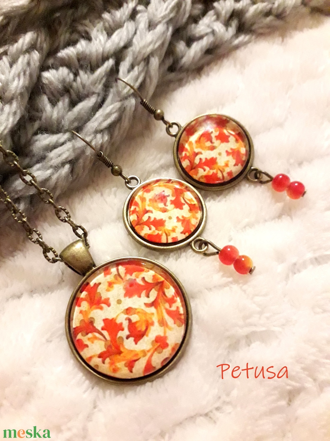 Őszi séta levelek nyaklánc fülbevaló szett - ékszer - ékszerszett - Meska.hu