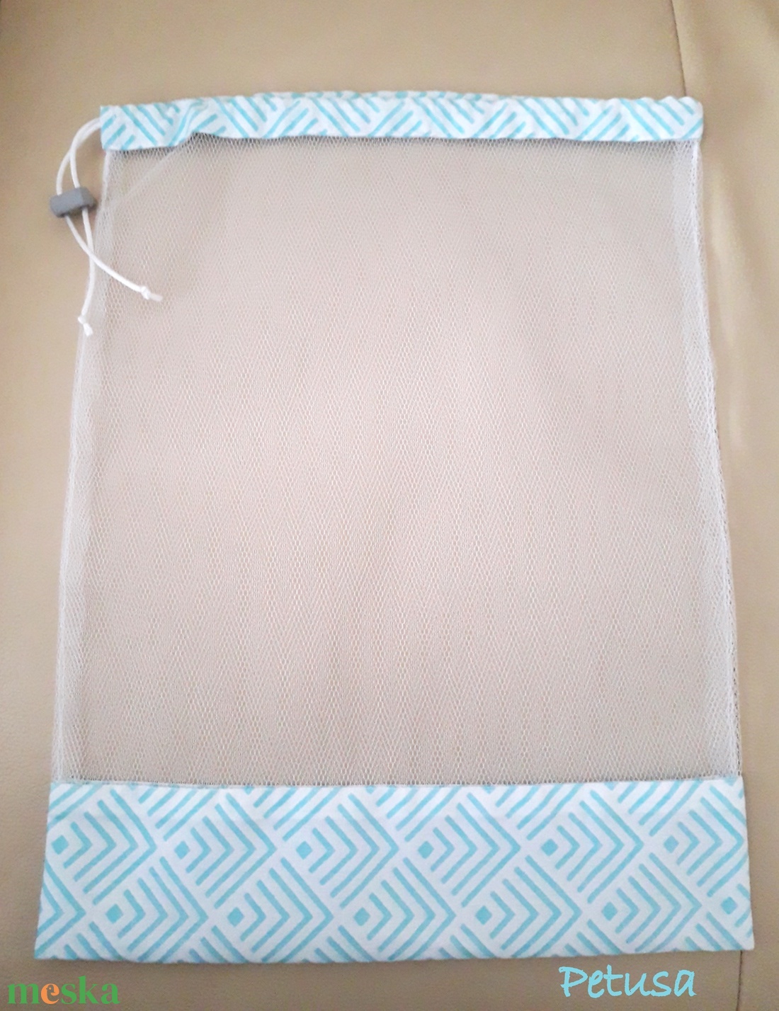 Tüll bevásárló zsák ÖKO zacskó  menta geometria -  - Meska.hu