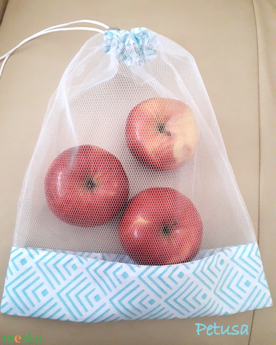 Tüll bevásárló zsák ÖKO zacskó  menta geometria -  - Meska.hu