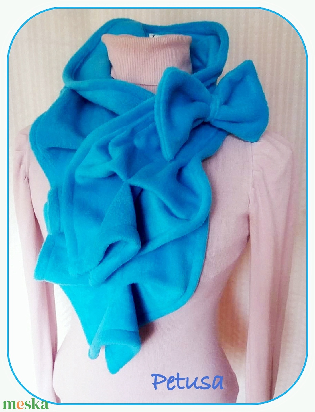 Türkiz Sál kék kámzsa körsál masni  - ruha & divat - sál, sapka, kendő - sál - Meska.hu