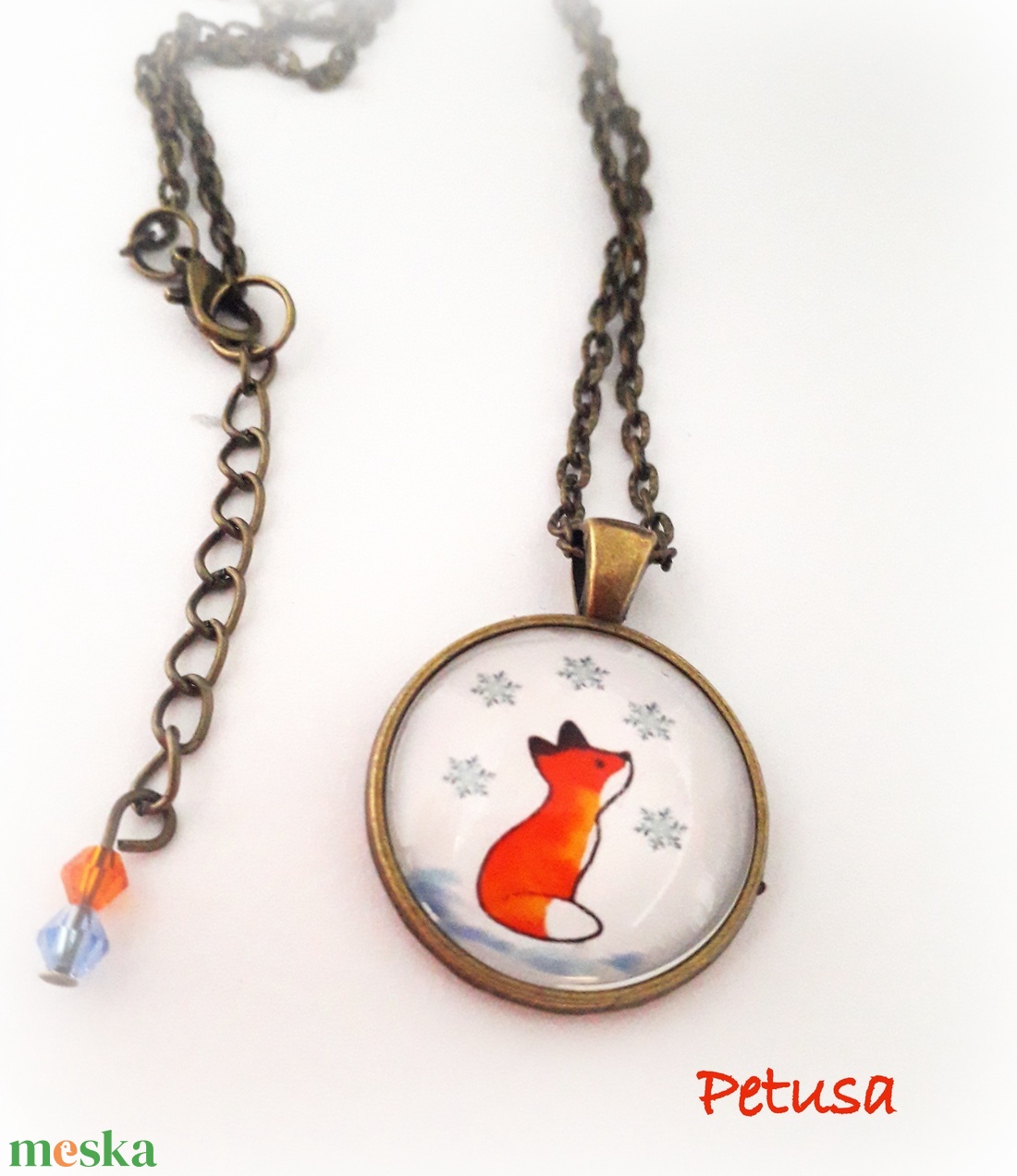 Róka Rókás nyaklánc Téli Hópelyhes - ékszer - nyaklánc - medálos nyaklánc - Meska.hu