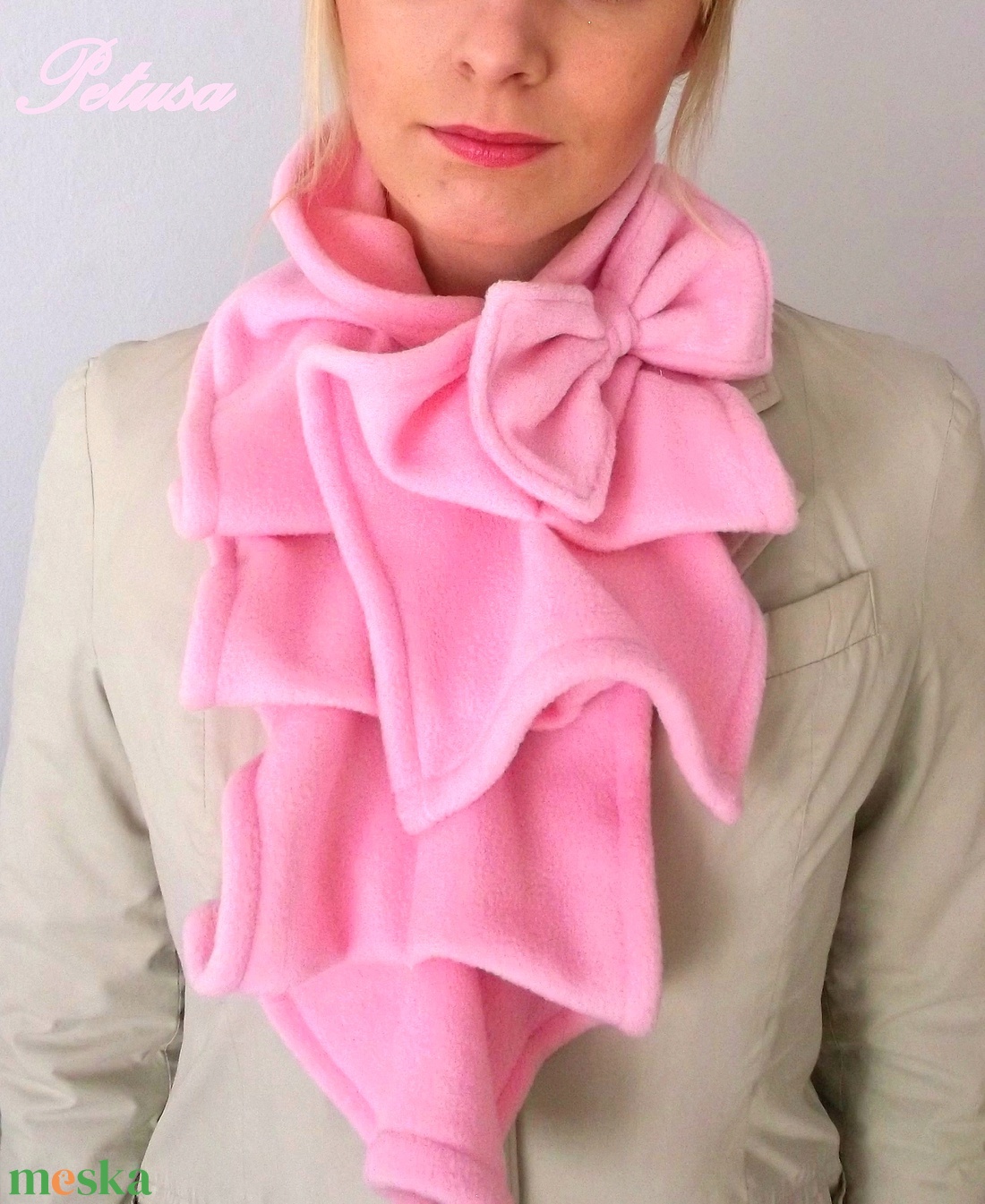 Rózsaszín sál kámzsa körsál masni - ruha & divat - sál, sapka, kendő - sál - Meska.hu