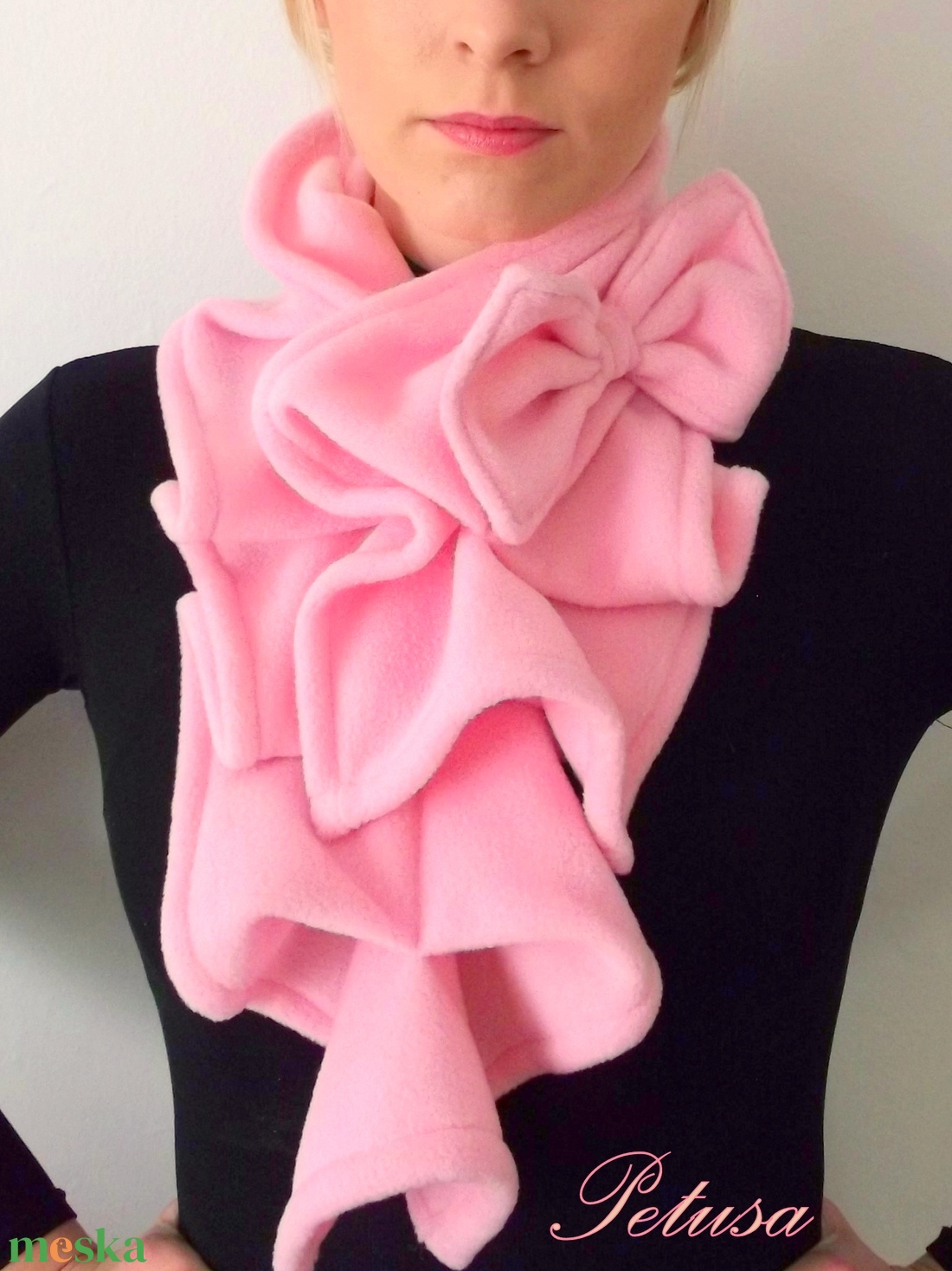 Rózsaszín sál kámzsa körsál masni - ruha & divat - sál, sapka, kendő - sál - Meska.hu