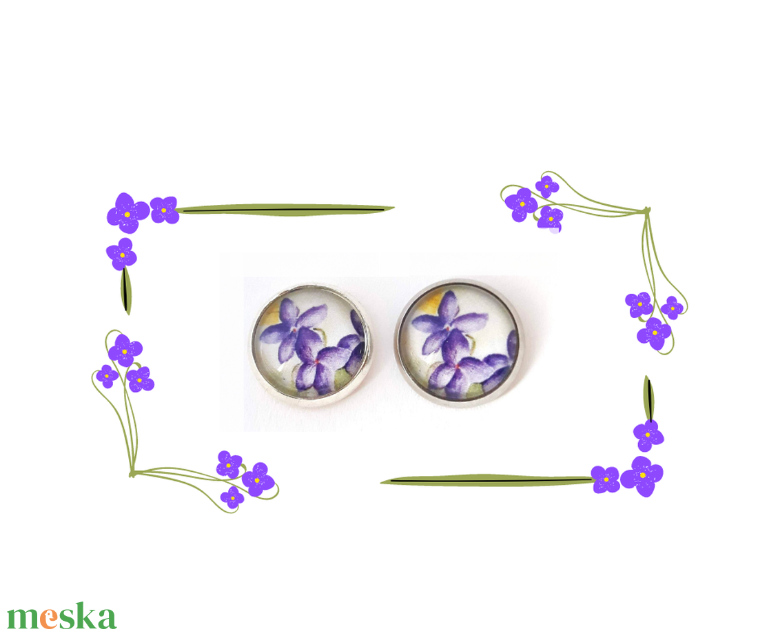 Nemesacél  ibolyás fülbevaló ibolya bedugós füli - ékszer - fülbevaló - pötty fülbevaló - Meska.hu