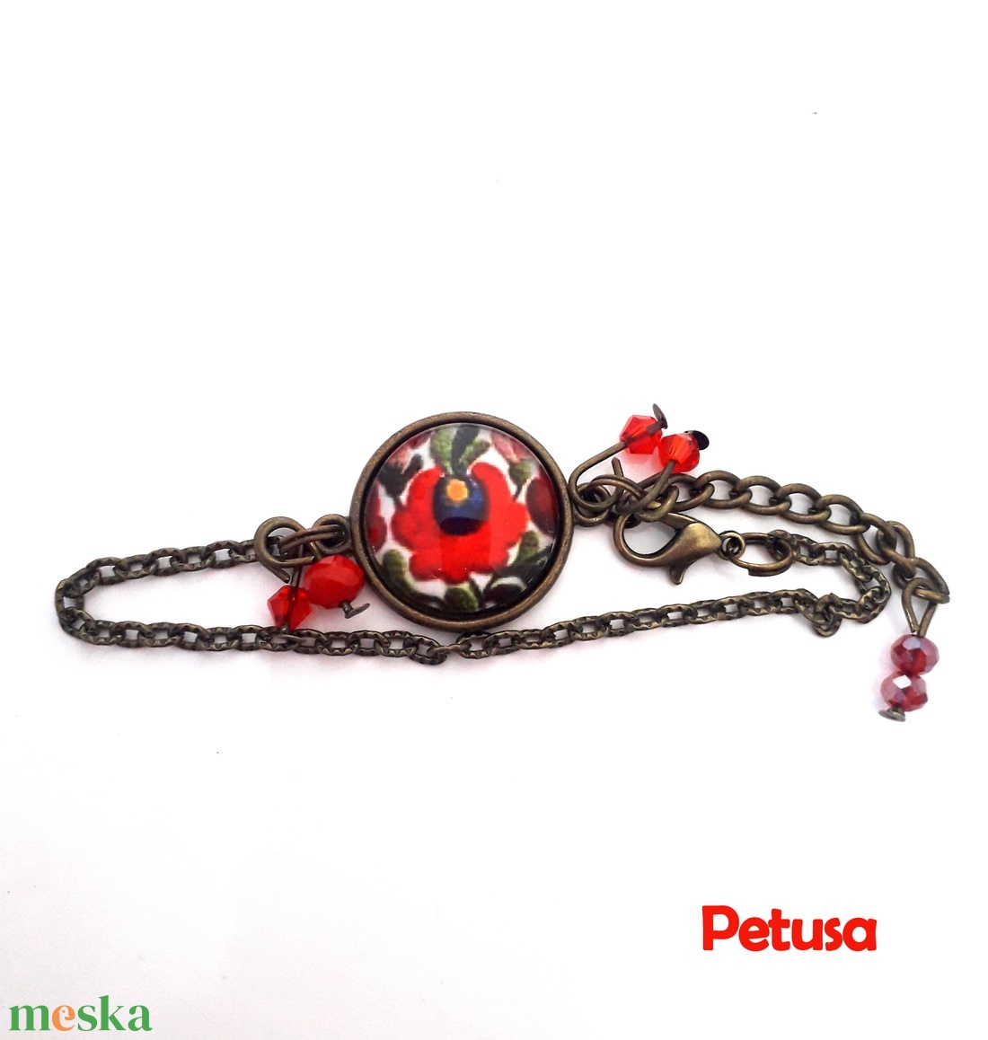 Matyó mintás karkötő népi néptánc modern  - ékszer - karkötő - karkötő medállal - Meska.hu