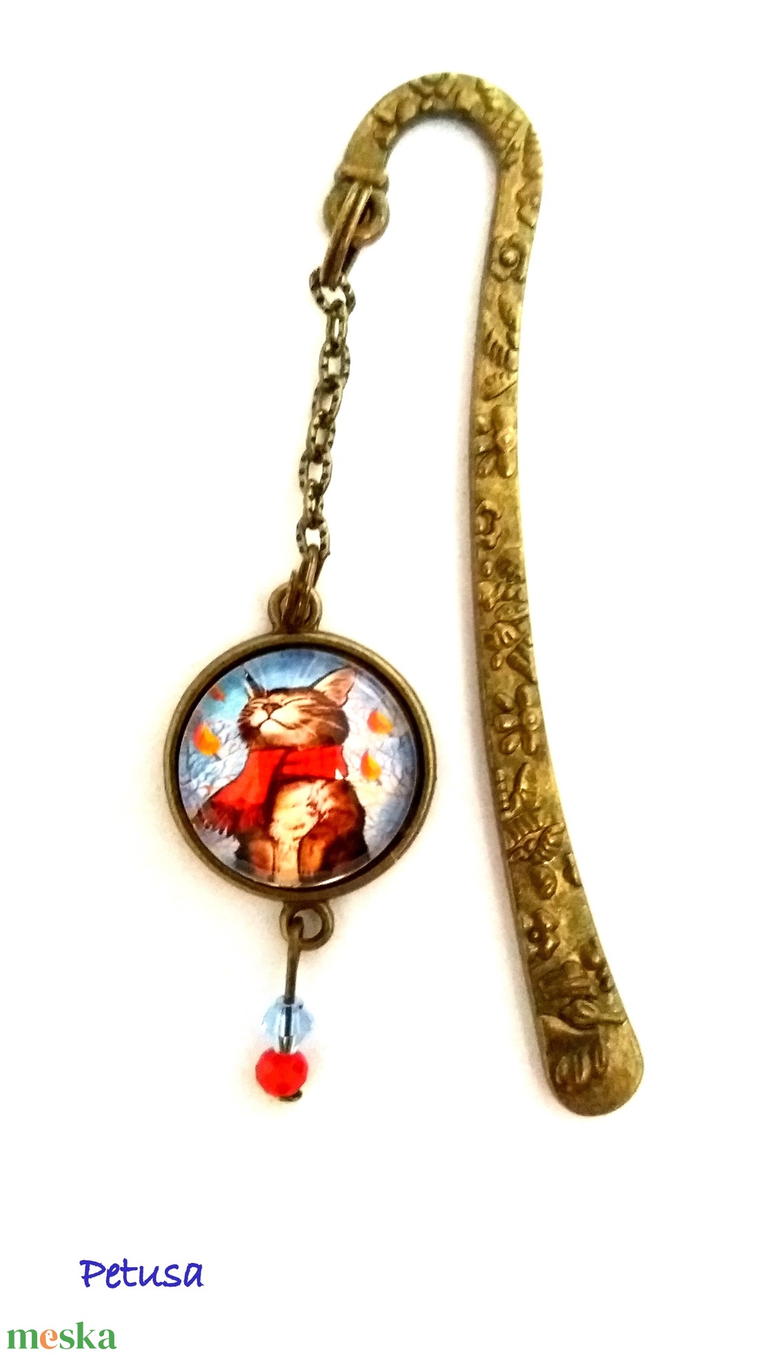 Macska Cica sállal könyvjelző őszi téli - könyv & zene - könyvjelző - Meska.hu