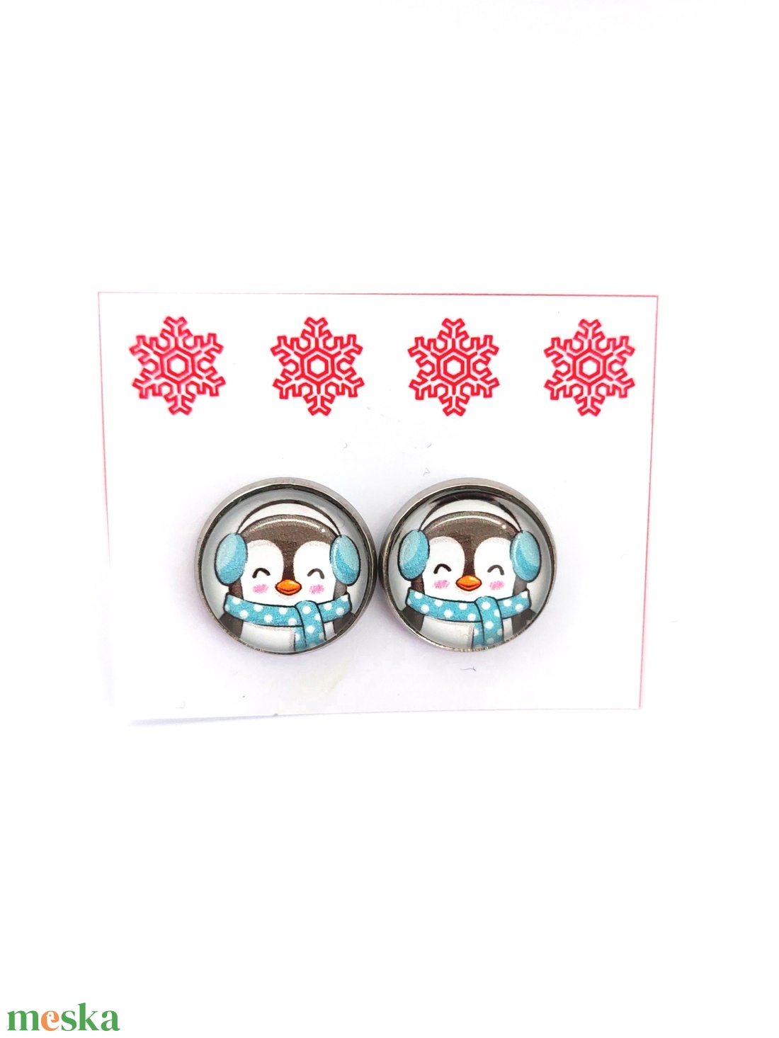 Téli pingvines nemesacél fülbevaló cuki állatos - ékszer - fülbevaló - pötty fülbevaló - Meska.hu