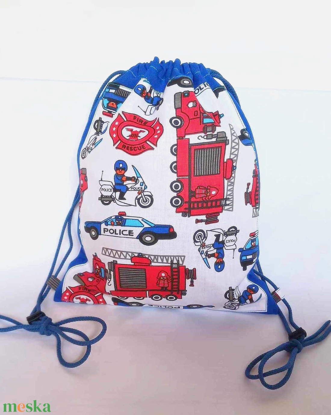 Tűzoltó rendőr hátizsák fiúknak , hátitáska tornazsák kék piros - táska & tok - hátizsák - tornazsák, gymbag - Meska.hu