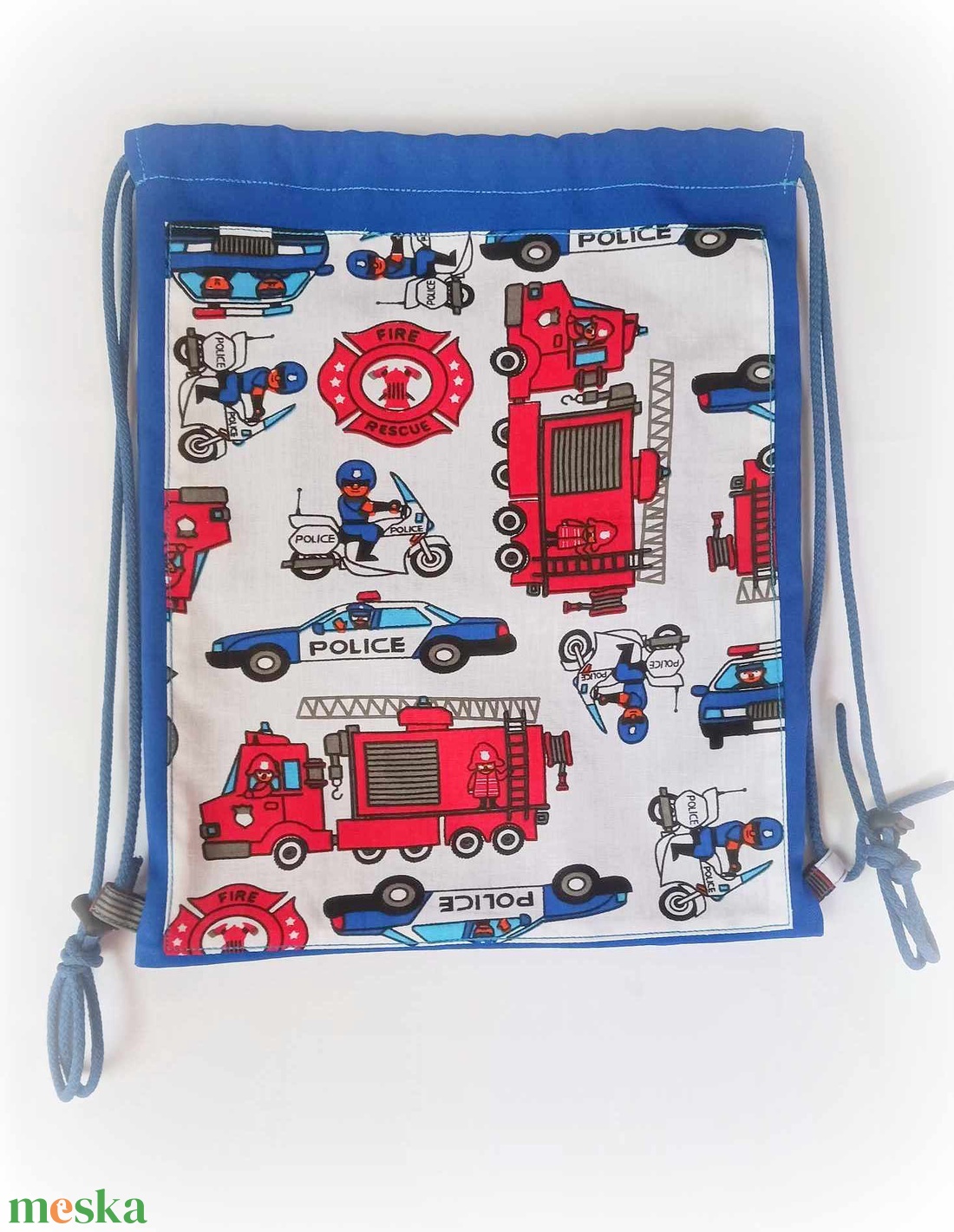 Tűzoltó rendőr hátizsák fiúknak , hátitáska tornazsák kék piros - táska & tok - hátizsák - tornazsák, gymbag - Meska.hu