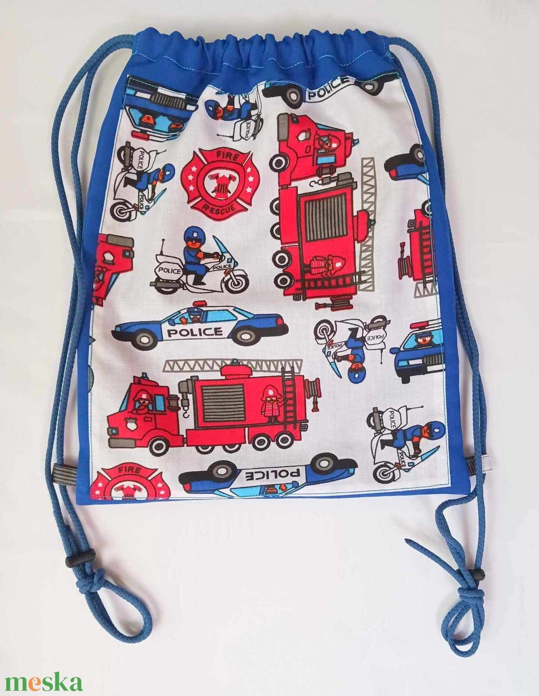 Tűzoltó rendőr hátizsák fiúknak , hátitáska tornazsák kék piros - táska & tok - hátizsák - tornazsák, gymbag - Meska.hu