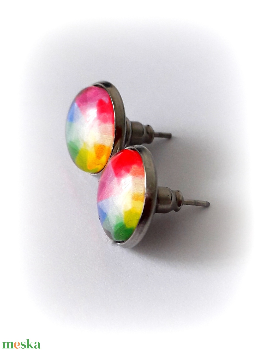 Színkör motívumos nemesacél fülbevaló   - ékszer - fülbevaló - pötty fülbevaló - Meska.hu