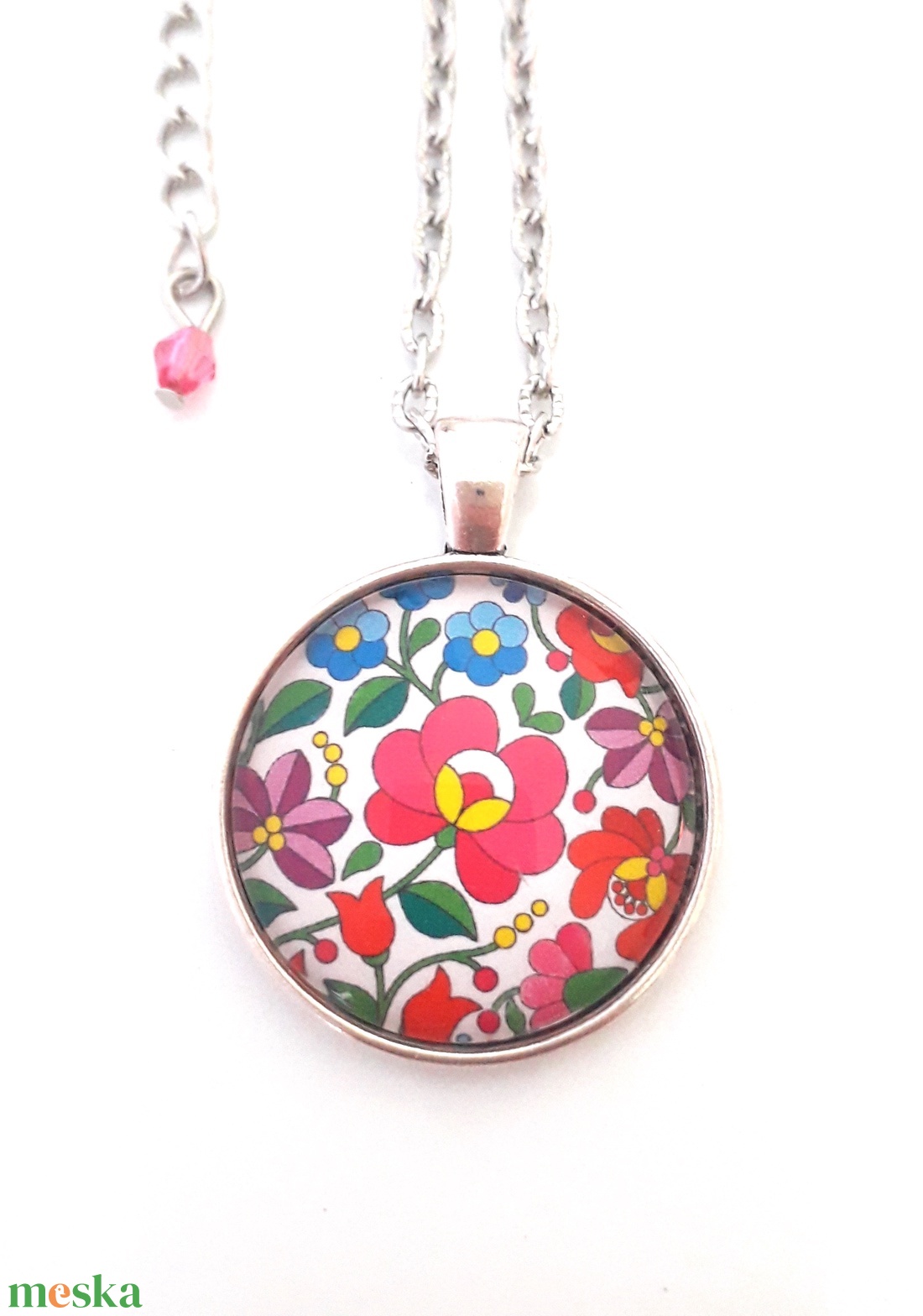 Matyó népi mintás  nyaklánc,  Magyar motívum Üveglencsés - ékszer - nyaklánc - medálos nyaklánc - Meska.hu