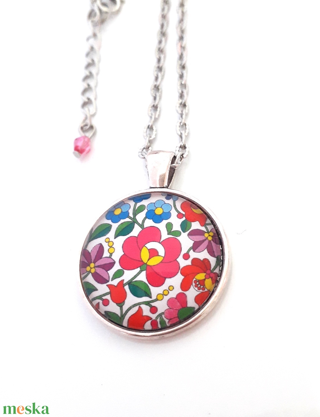 Matyó népi mintás  nyaklánc,  Magyar motívum Üveglencsés - ékszer - nyaklánc - medálos nyaklánc - Meska.hu